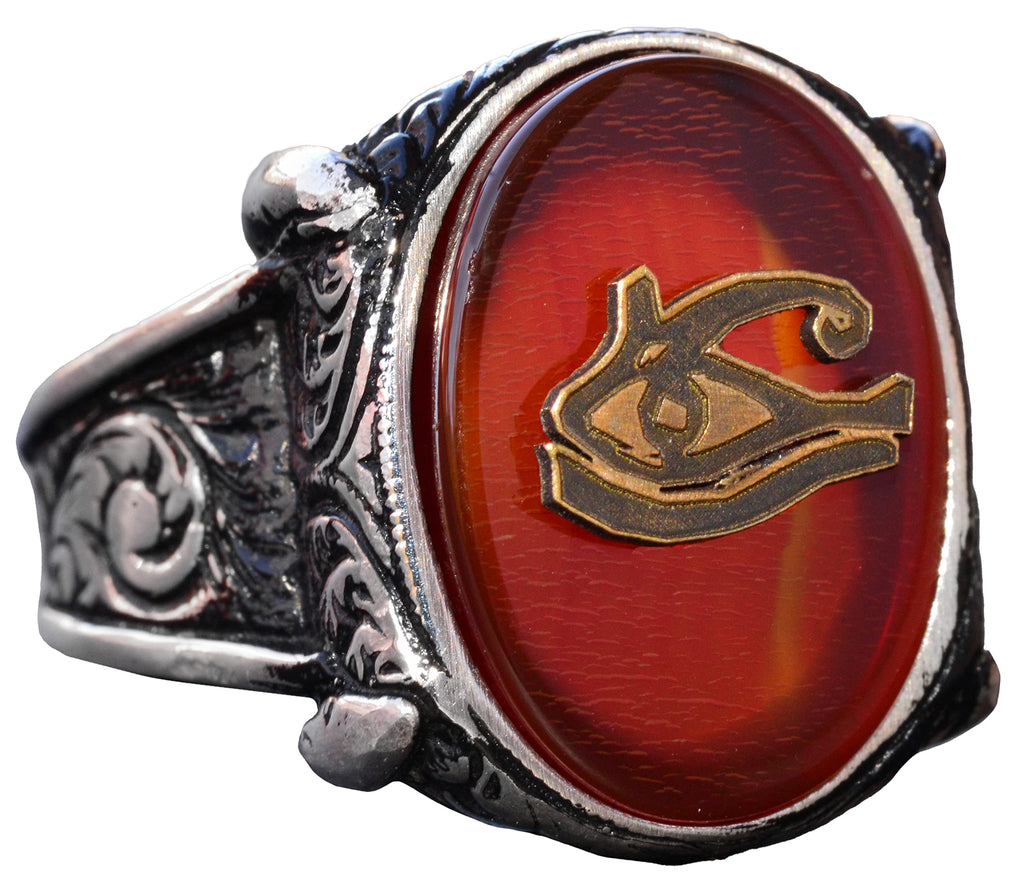 Handcrafted 925 Sterling Silver Men's Ring with Created Agate Stone and Eye of Horus Design, Unique Mystical Jewelry