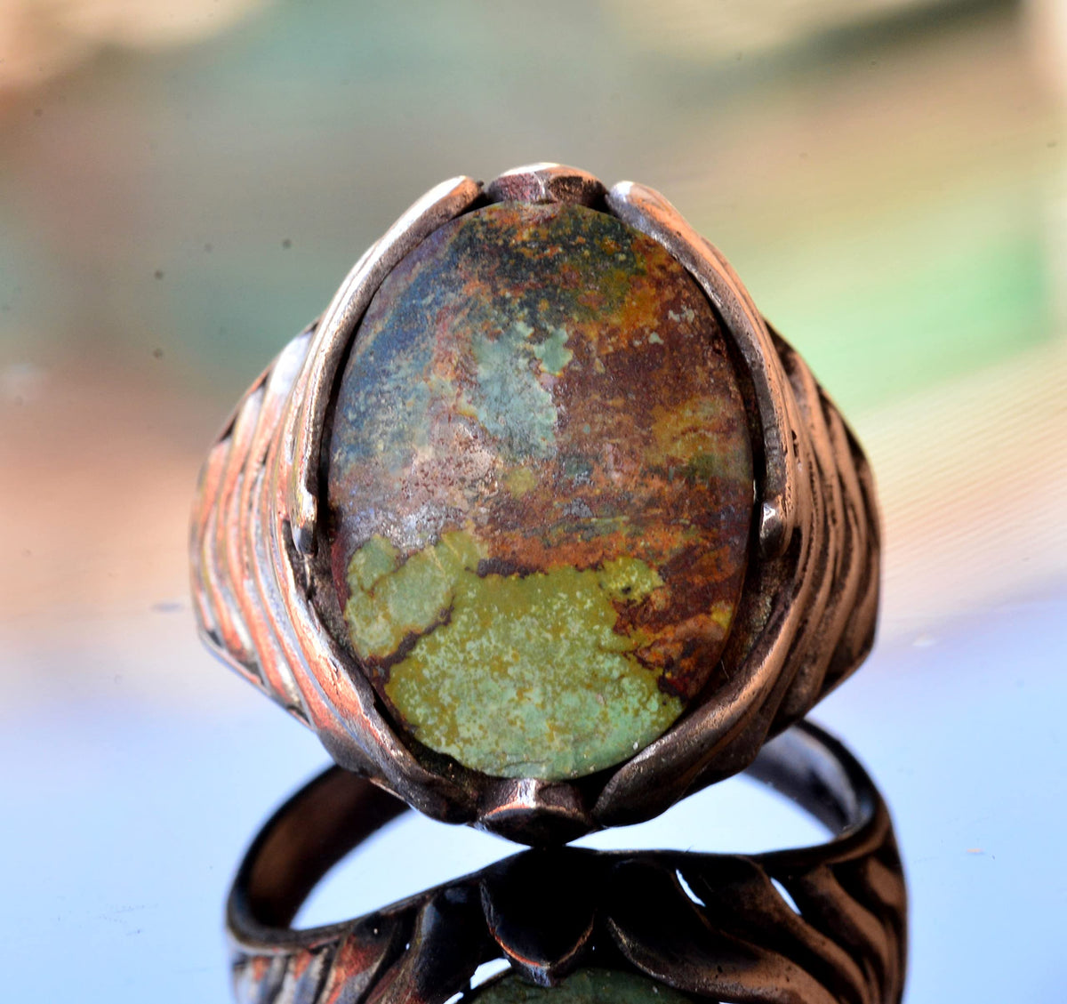 Natural Arizona Turquoise Stone Ring - Silver Men's Ring (Model-2) — 5
