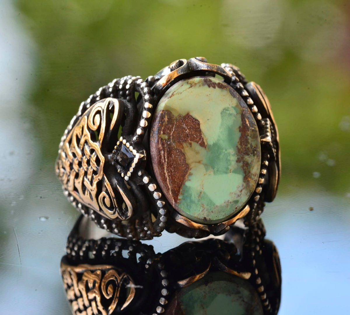 Green Turquoise Stone Ring — 4