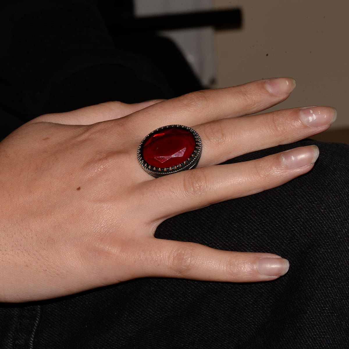 925 Sterling Silver Men's Ottoman Seal Ring, Artificial Garnet Stone — 6