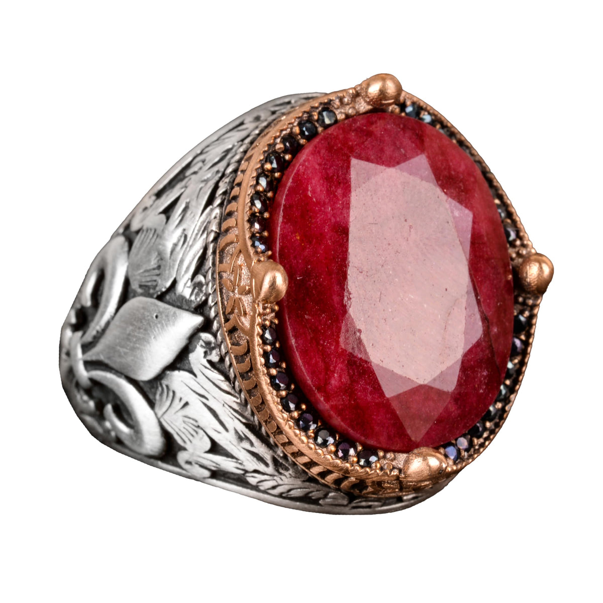 Natural Ruby Stone Men's Ring - 925 Sterling Silver