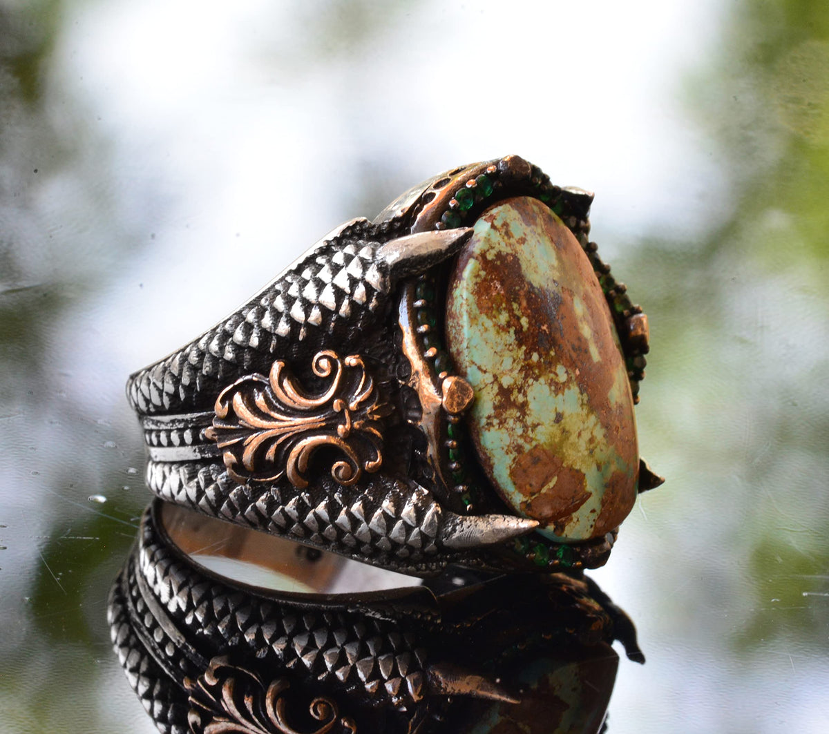 Silver Eagle Claw Turquoise Ring — 4