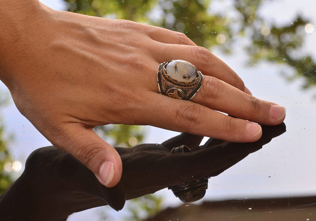 Natural Yemen Agate Stone Ring, 925 Sterling Silver Ottoman Ring — 6