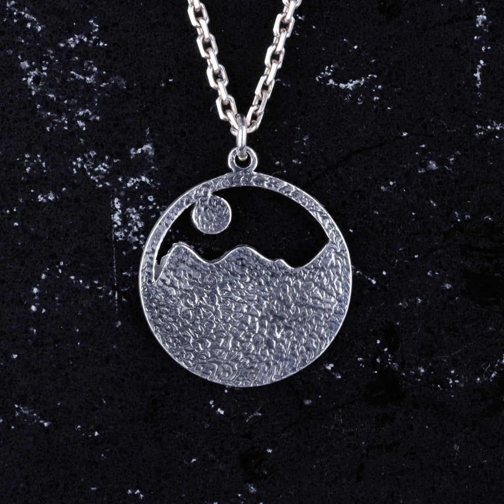 925 Sterling Silver Howling Wolf Necklace, Mountain and Moon Design, Nature-Themed Animal Jewelry — 4