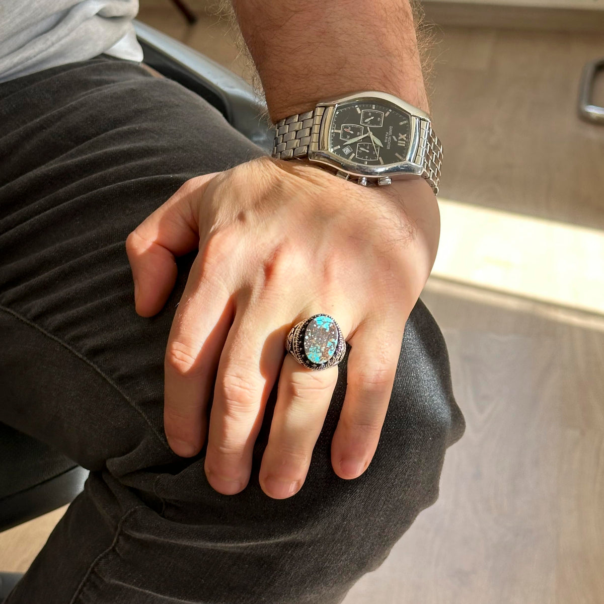 Natural Arizona Turquoise Stone Ring, 925 Sterling Silver Ring, Eagle Ring — 3