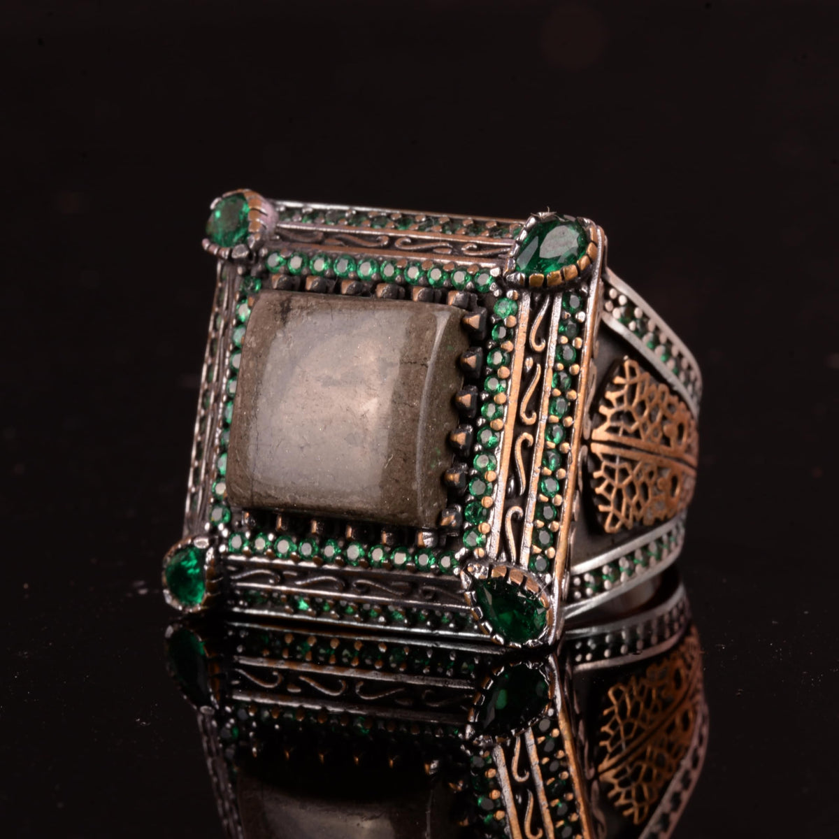 Natural Pyrite Stone Ring, Sultan Ring, 925 Sterling Silver Men's Ring (Model-2) — 5