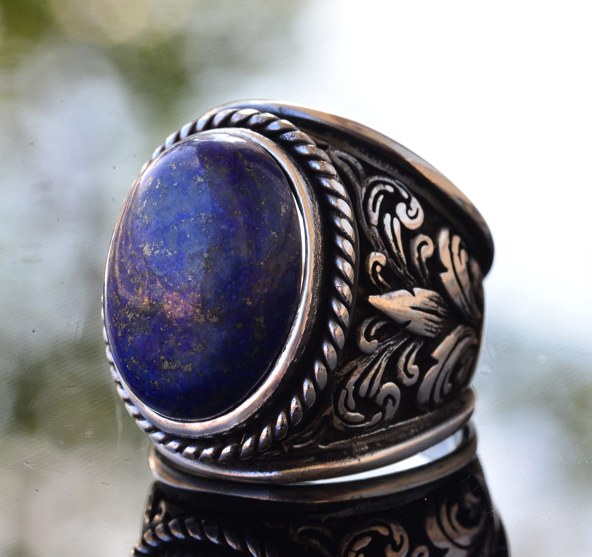 Elegant Natural Stone Collection for Men: 925 Sterling Silver Ring - Lapis Lazuli — 3