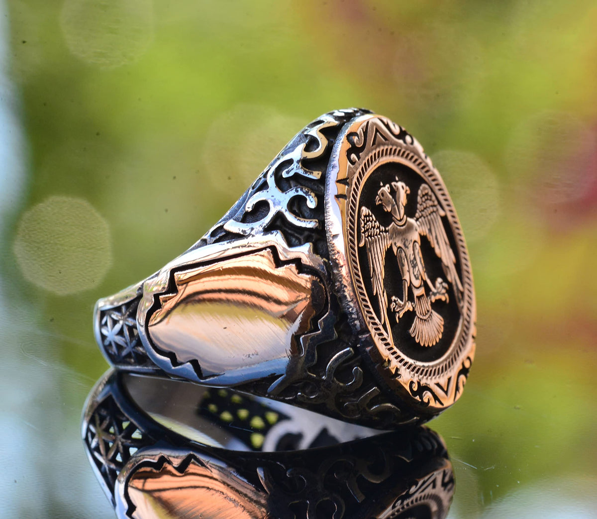 Double Headed Eagle Men's Ring, Animal Figure Ring, 925 Sterling Silver Ring — 4