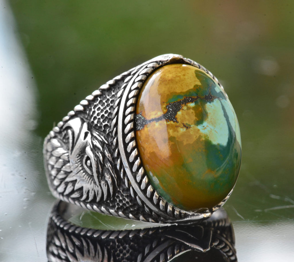 Natural Arizona Turquoise Stone Ring - 925 Sterling Silver Men's Eagle Ring, Suitable for Daily and Special Occasions (Model-3) — 5