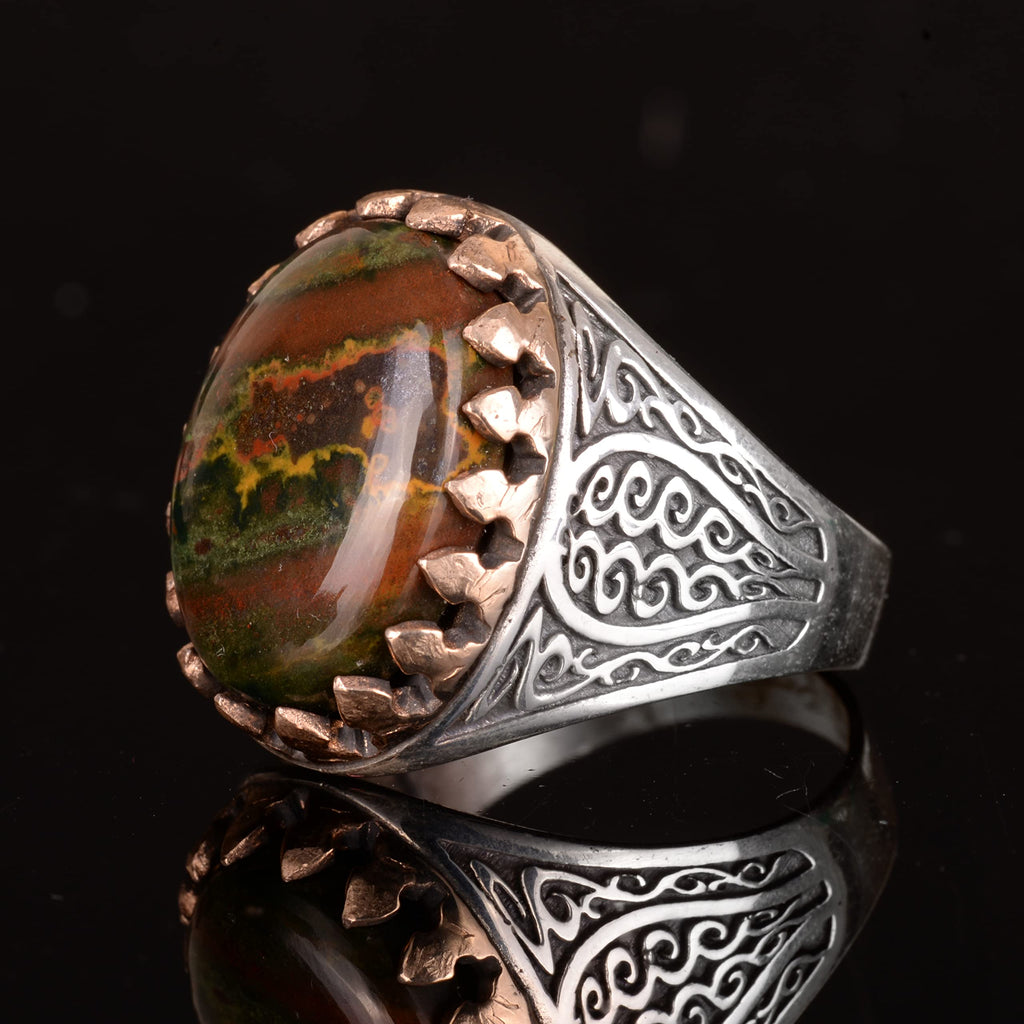 Natural Bloodstone Ring, 925 Sterling Silver, Red — 5