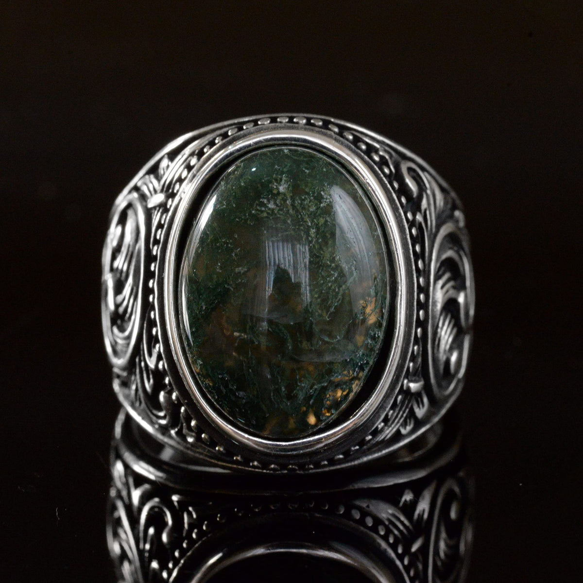 Silver Men's Ring, Real Straw Agate Stone, Handmade Detailed Design — 5