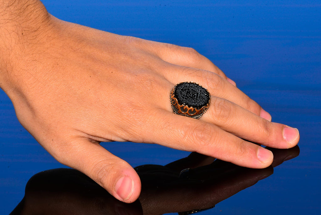 Silver Men's Ring, Natural Black Onyx Stone, King Solomon Seal Ring, Handmade Jewelry (Onyx) — 6