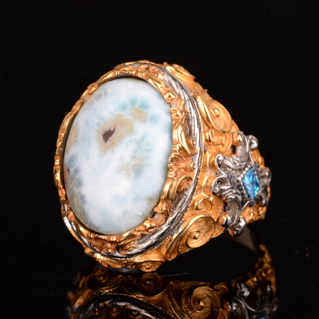 Natural Larimar Stone Men's Ring - 925 Sterling Silver Handmade Ring — 5
