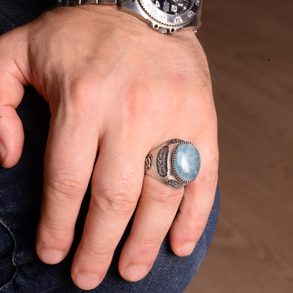 Natural Blood Stone Ring - Handmade Islamic Ring - 925 Sterling Silver — 3