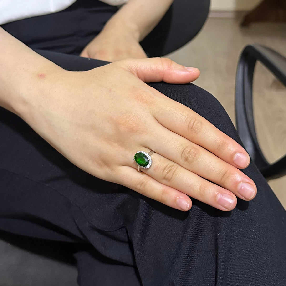 KAMBO 925 Sterling Silver Women's Ring - Elegant Oval Cut Stone Ring - Created Stone Unique Handmade Ring (Created Emerald) — 5