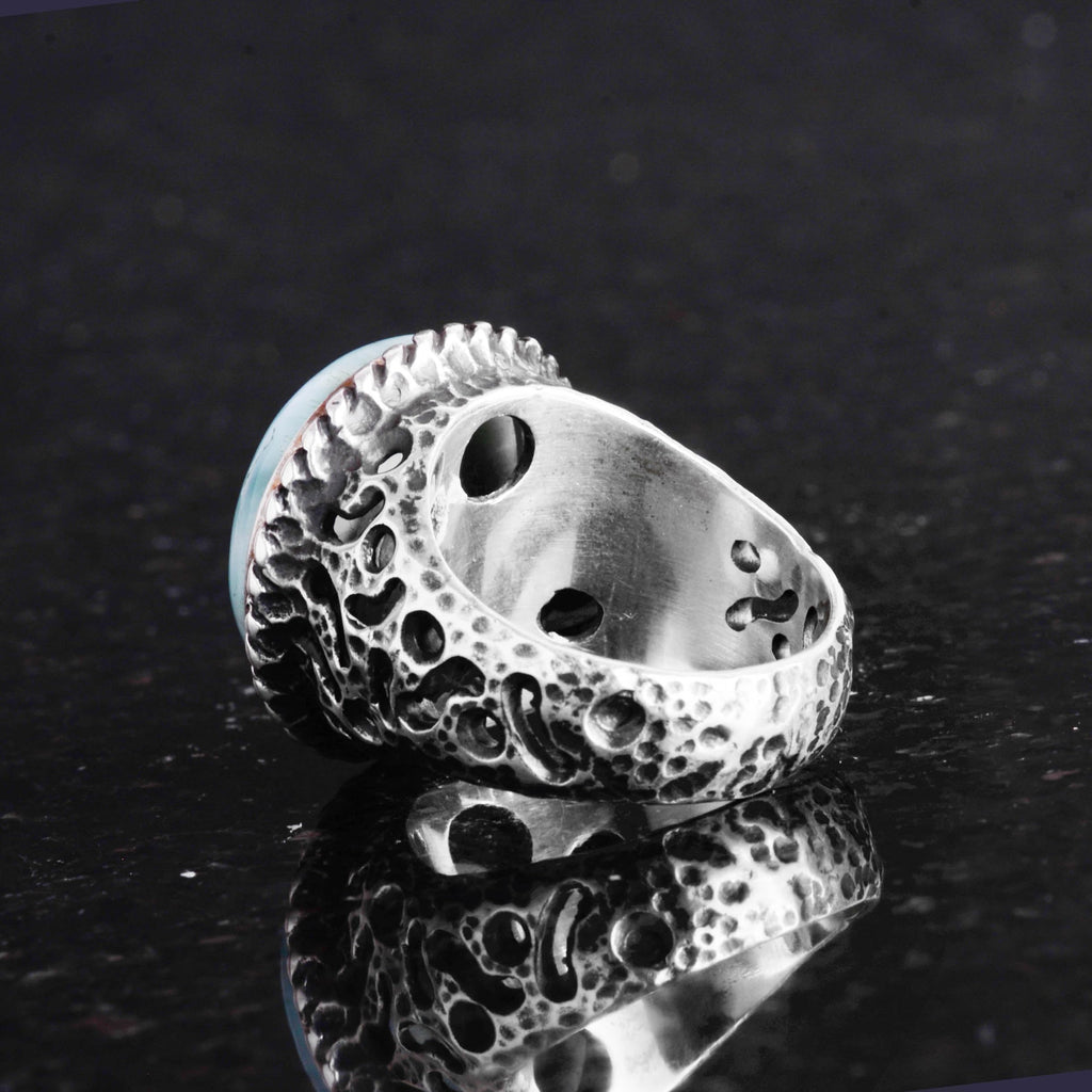 Natural Stone Ring - 925 Sterling Silver Men's Ring with Larimar — 5