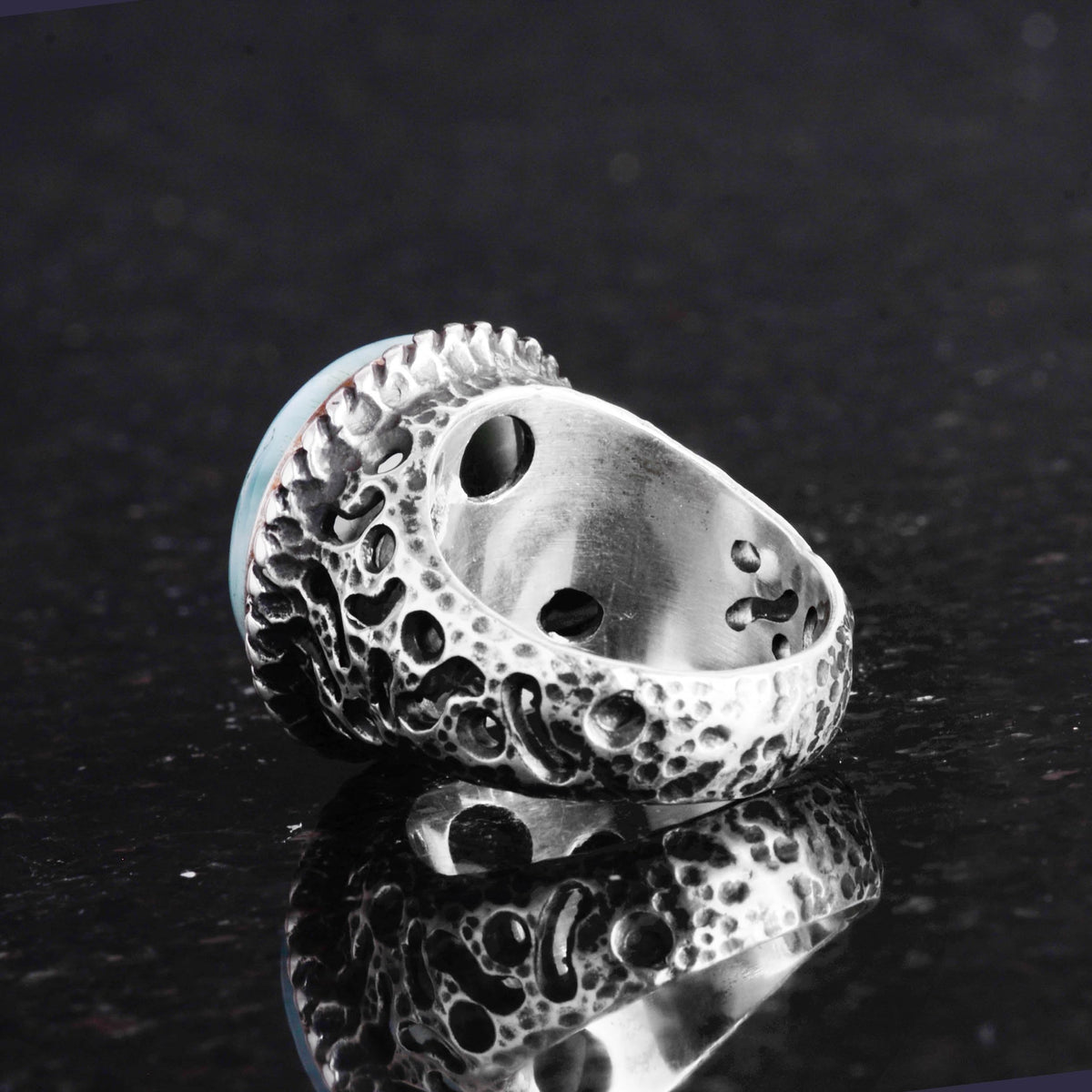 Natural Stone Ring - 925 Sterling Silver Men's Ring with Larimar — 5