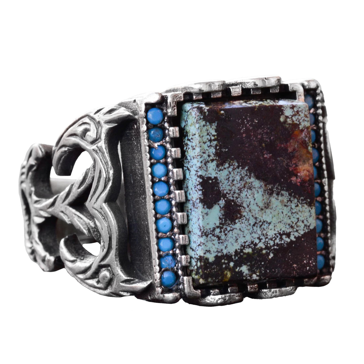 Natural Arizona Turquoise Stone Ring - Silver Men's Ring