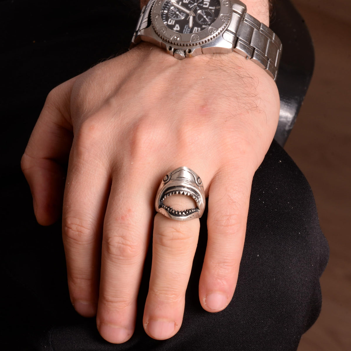 Shark Ring, 925 Sterling Silver Men's Ring, Animal Design — 3