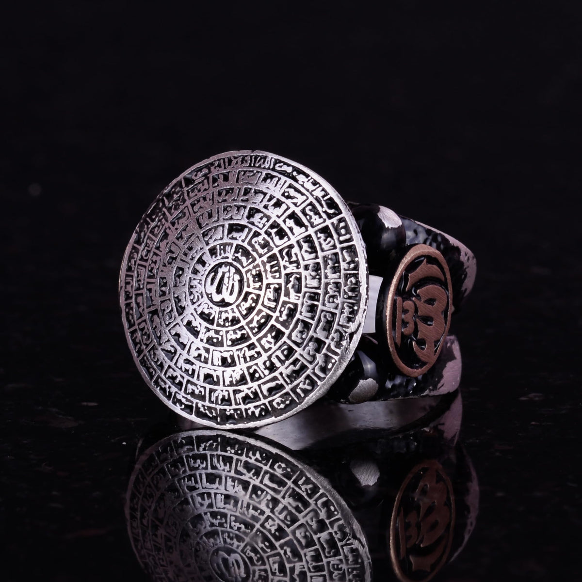 Falcon Jewelry KAMBO 925 Sterling Silver Men’s Ring Handmade Islamic Esmaul Husna Arabic Vintage Statement Ring Wedding 