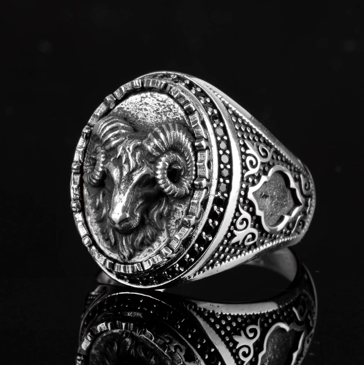 925 Sterling Silver Men's Aries Zodiac Ring - Bold and Majestic Design — 6