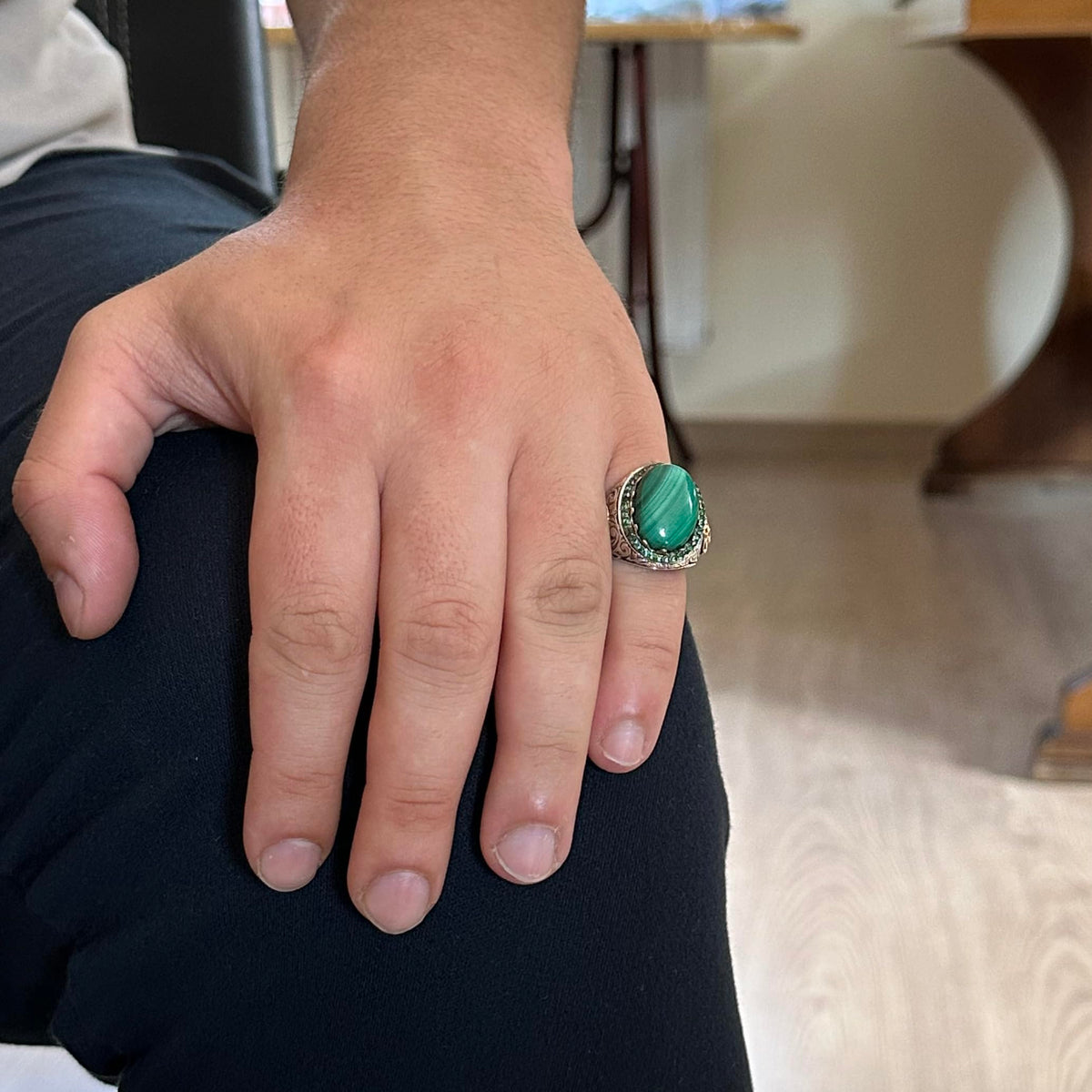 Natural Malachite Stone Ring - 925 Sterling Silver Handmade Ring (Model-2) — 3