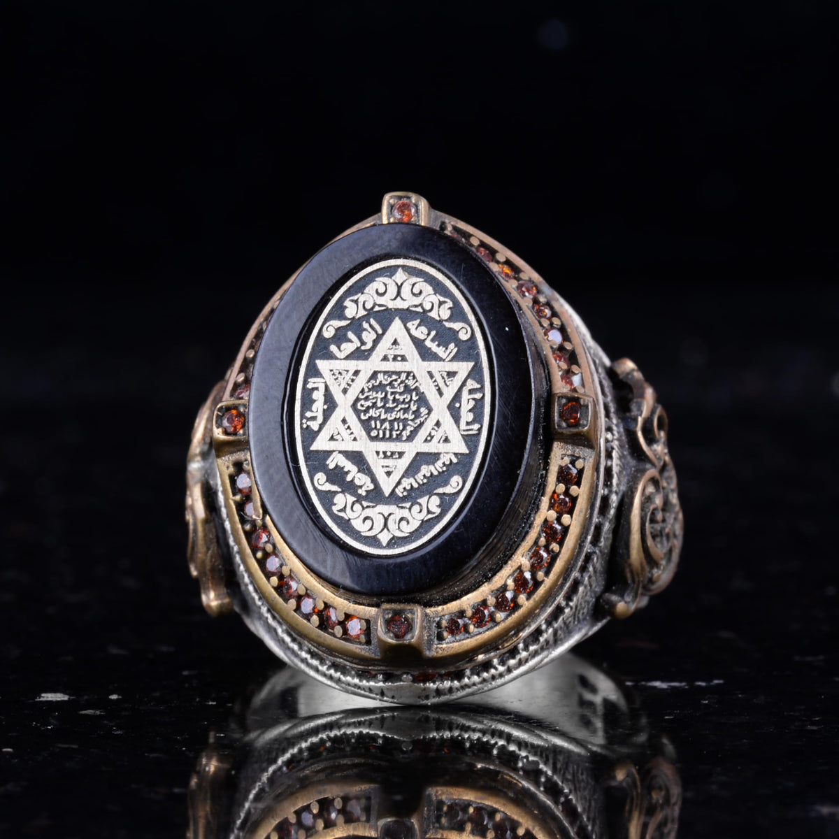 Silver Men's Ring - Onyx Stone - Solomon Seal Symbol, Courage and Vitality Symbol - Handmade Ring — 4