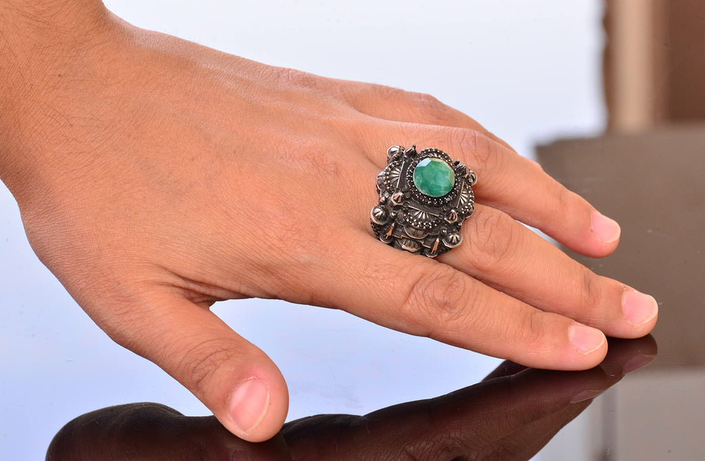 Luxury 925 Sterling Silver Ring - Natural Emerald Stone - Elegant and Magnificent Design — 6