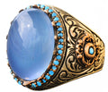 KAMBO Handmade Men's Sterling Silver Ring with Real Natural Chalcedony Gemstone, 11.40 Carat, Vintage Statement Cocktail