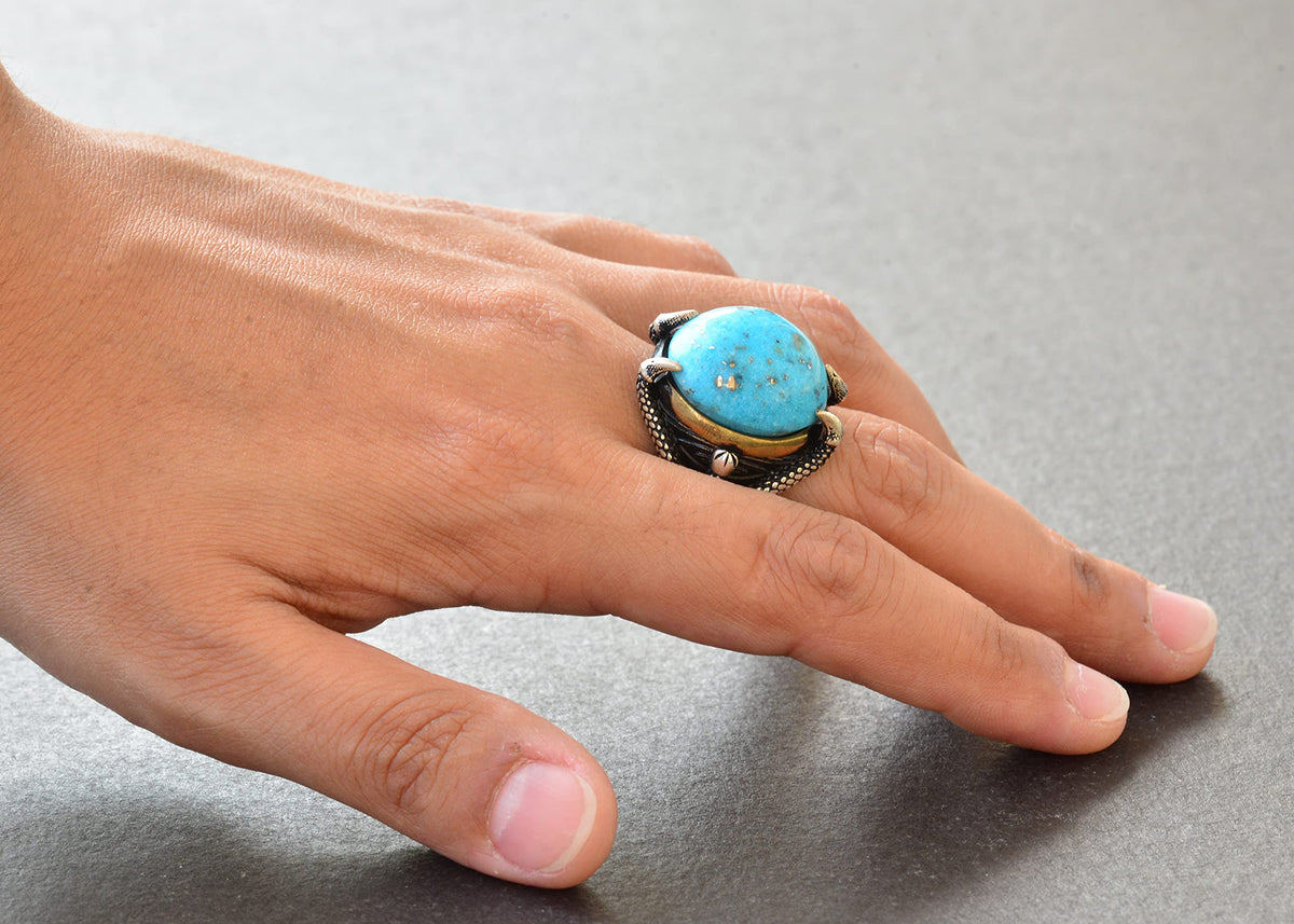 Silver Claw Ring with Real Arizona Turquoise Stone — 6