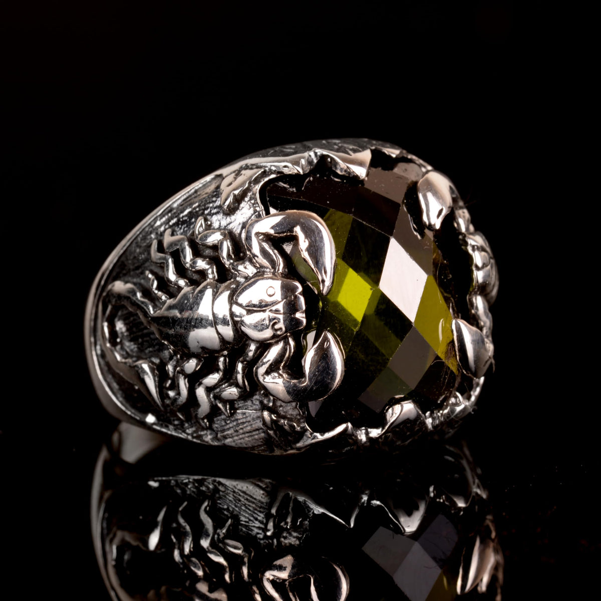 Scorpion Ring, Animal Figure Ring, Green Zircon Stone Ring, 925 Sterling Silver Men's Ring — 6