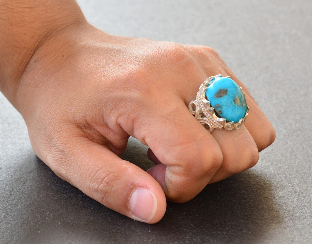 925 Sterling Silver Men's Ring with Natural Arizona Turquoise Stone - Handmade Raw Stone Design — 7