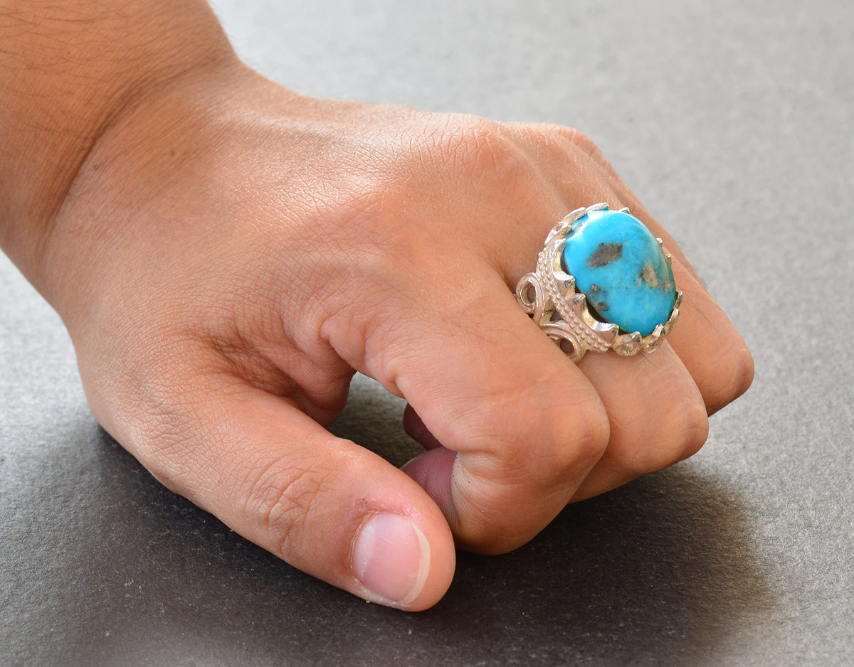 925 Sterling Silver Men's Ring with Natural Arizona Turquoise Stone - Handmade Raw Stone Design — 7