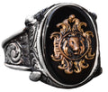 Handcrafted 925 Sterling Silver Men's Ring with Lion Head Symbol and Created Onyx Stone, Unique Bold Design