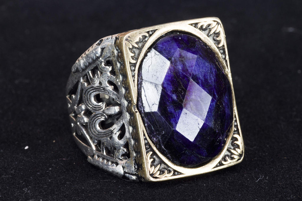 Synthetic Dark Blue Sapphire Stone Ring, 925 Sterling Silver Ring — 2