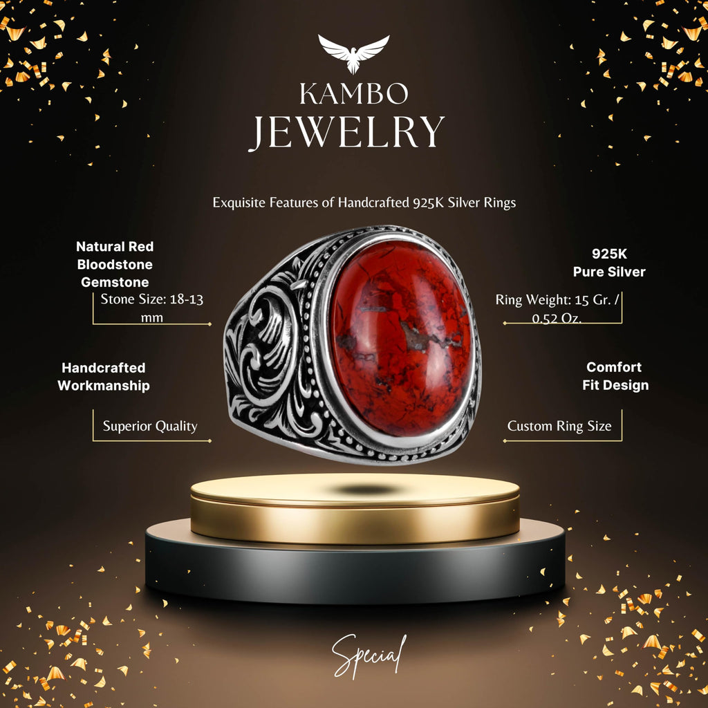Natural Red Blood Stone Ring - 925 Sterling Silver — 2