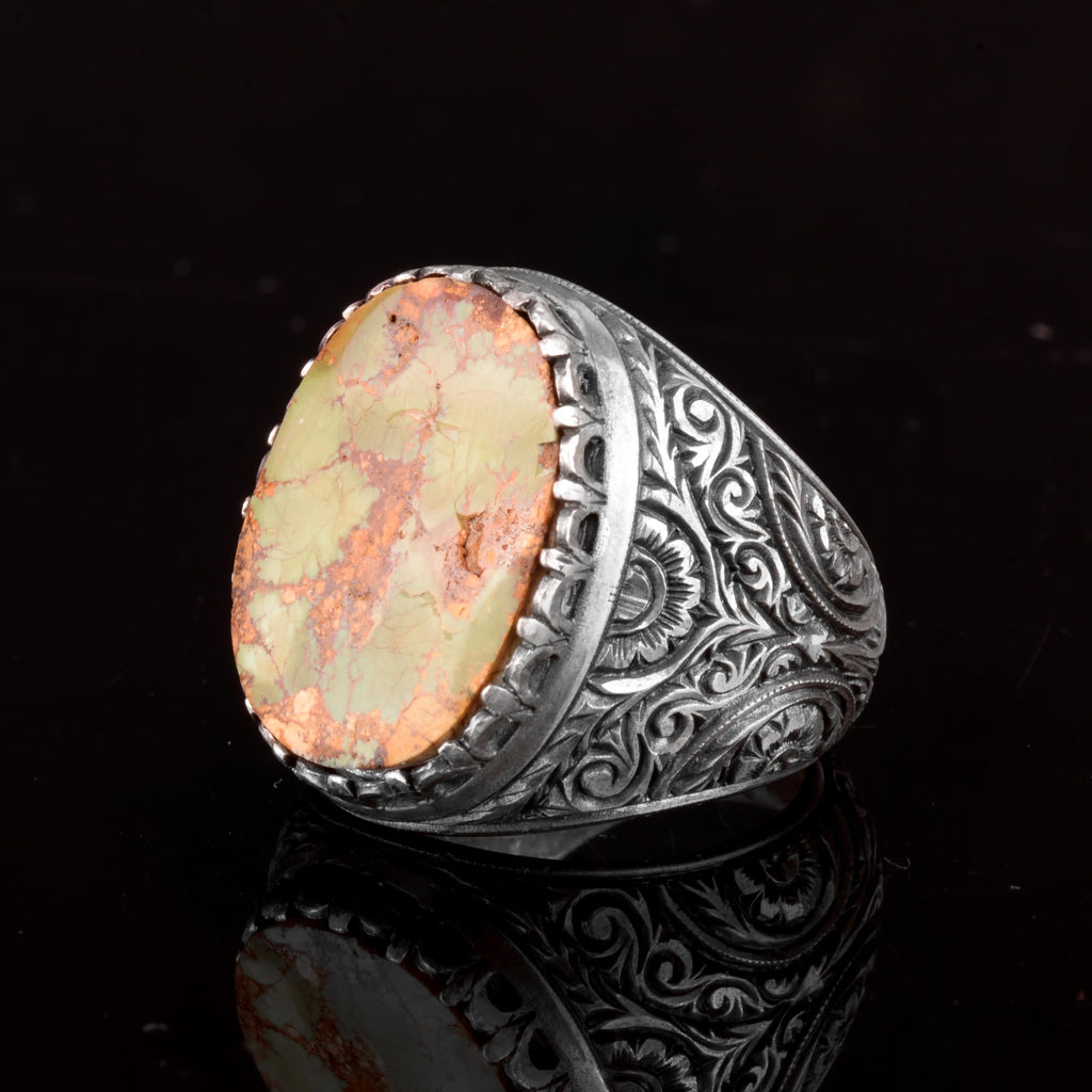 KAMBO Genuine Arizona Turquoise Ring - Elegant Handmade 925 Sterling Silver Ring for Men - Unique Natural Gemstone Jewel
