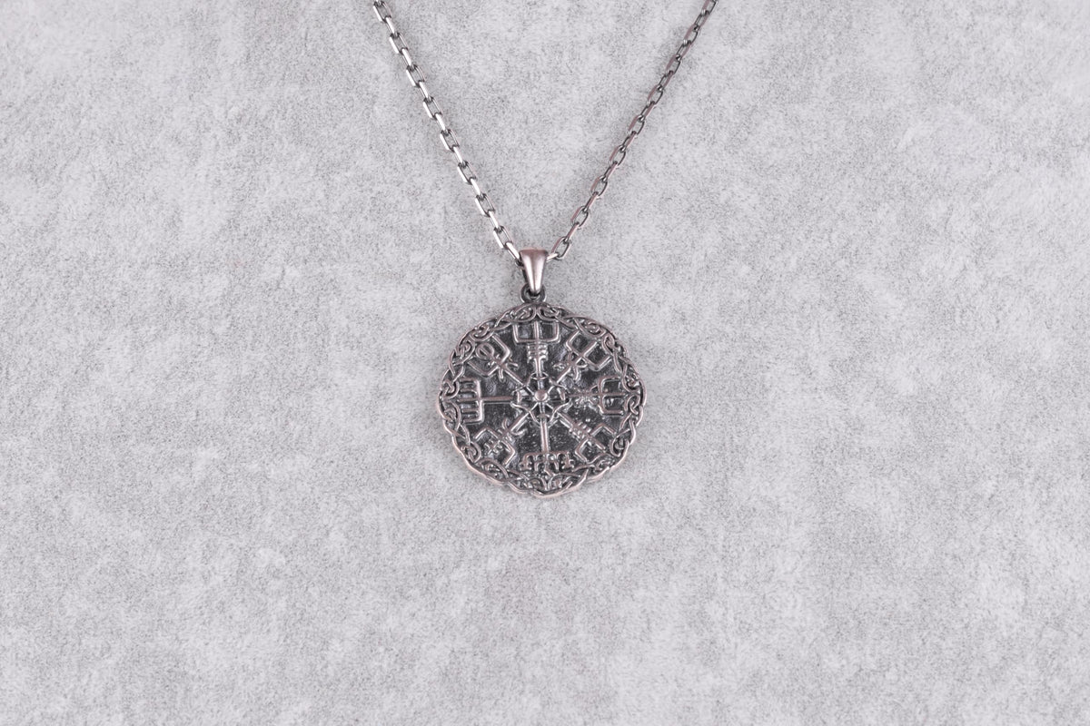 KAMBO 925 Sterling Silver Chain Vegvisir Viking Necklace – Scandinavian Compass Rune Necklace – Oxidized Celtic Knot Men's Amulet Jewelry — 4