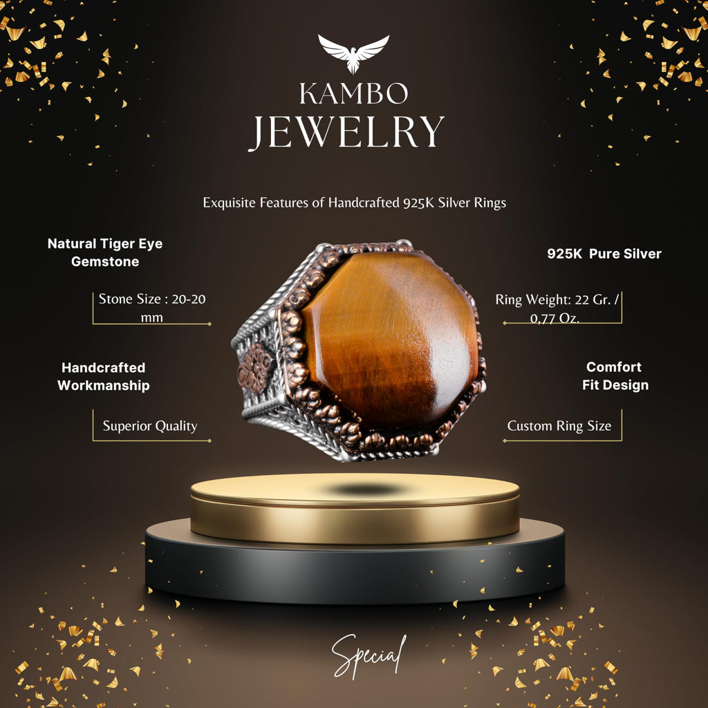 Natural Tiger's Eye Stone Ring - Octagonal Design - Handmade 925 Sterling Silver Jewelry — 2