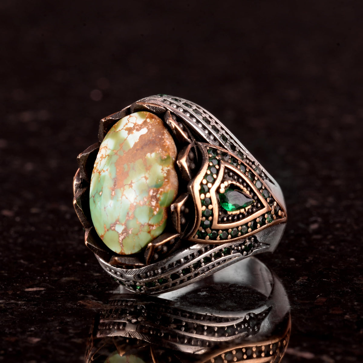 Natural Arizona Turquoise Stone Ring, 925 Sterling Silver (Model-3) — 5
