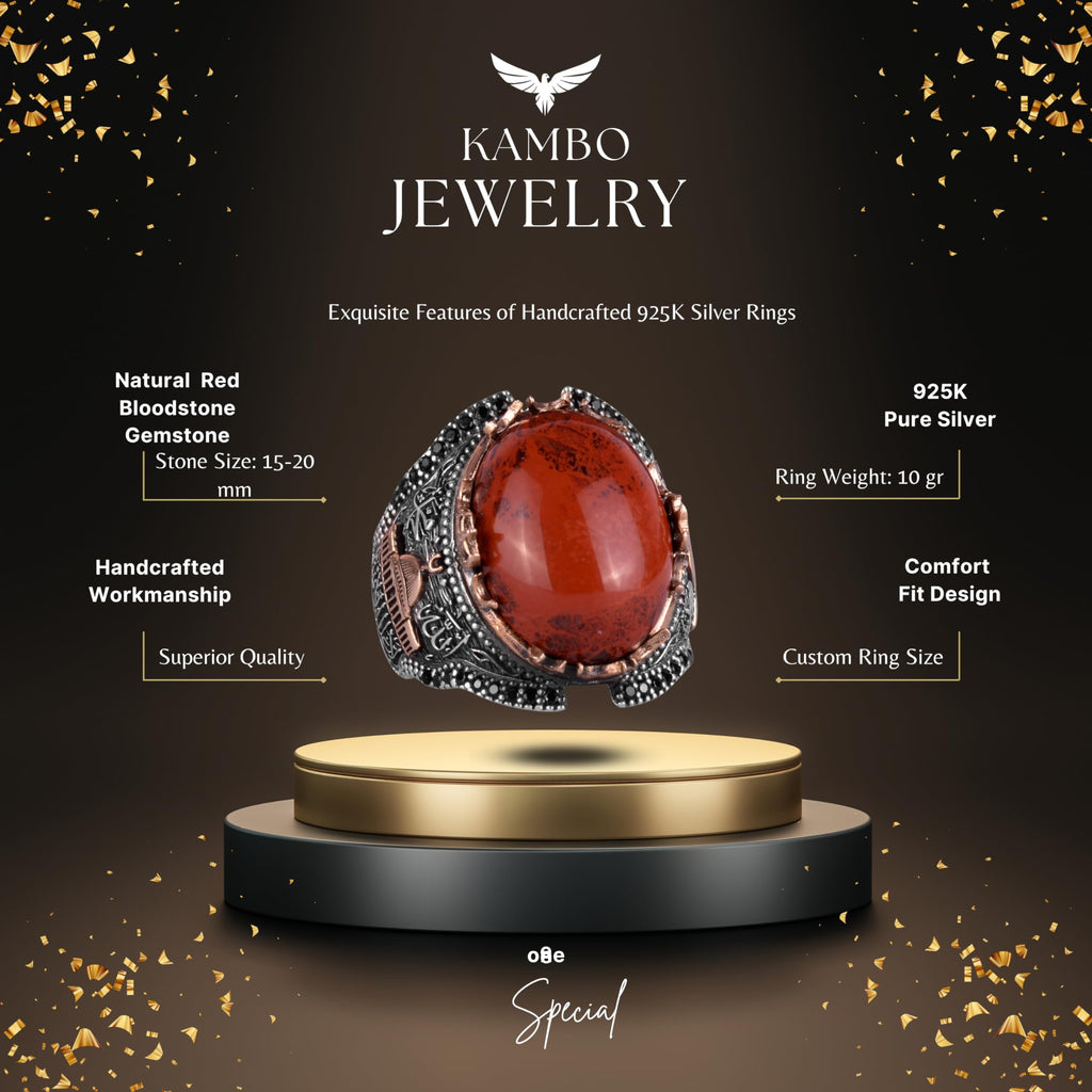 Natural Red Bloodstone Silver Ring — 2