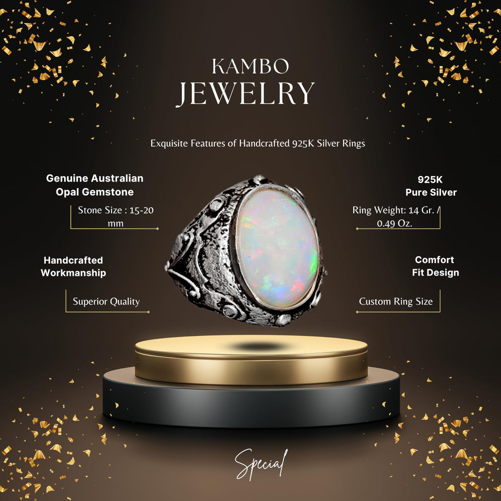 Real Australian Opal Stone Ring, 11.15 Carats, Byzantine Ring, 925 Sterling Silver — 2