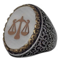 Noble and Symbolic Men's 925 Sterling Silver Ring - Justice Scale Symbol, Adorned with Natural Stones