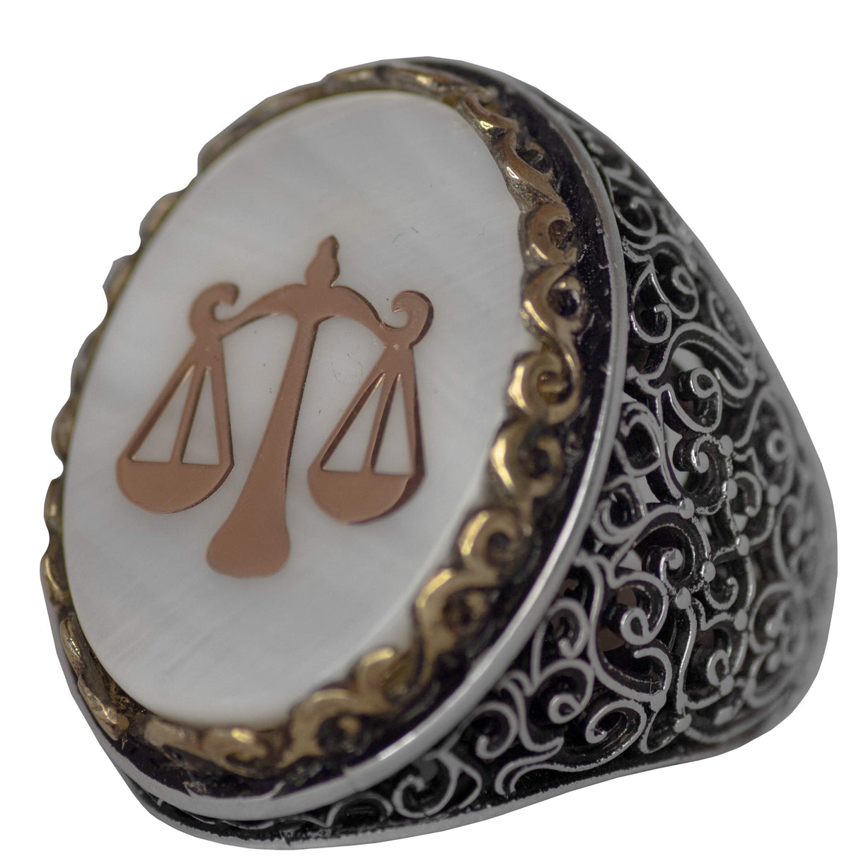 Noble and Symbolic Men's 925 Sterling Silver Ring - Justice Scale Symbol, Adorned with Natural Stones