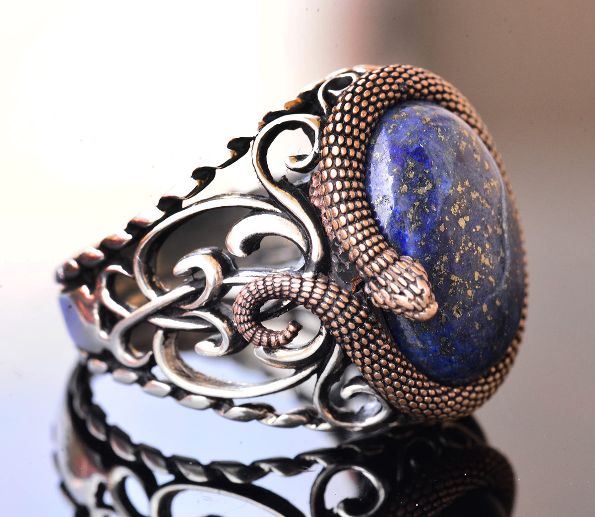 KAMBO Natural Lapis Lazuli Snake Ring — 4