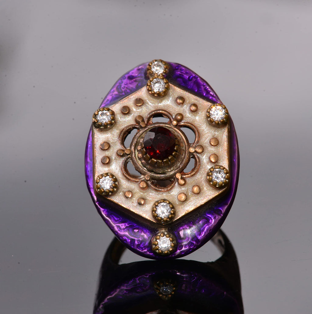 KAMBO Natural Garnet Gemstone Silver Unisex Ring — 5