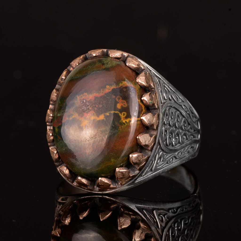 Natural Bloodstone Ring, 925 Sterling Silver, Red — 4