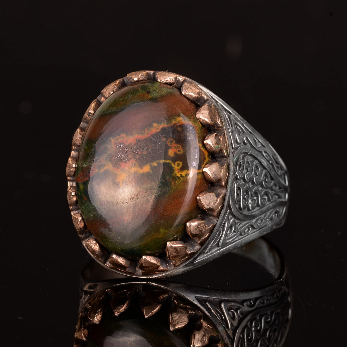Natural Bloodstone Ring, 925 Sterling Silver, Red — 4