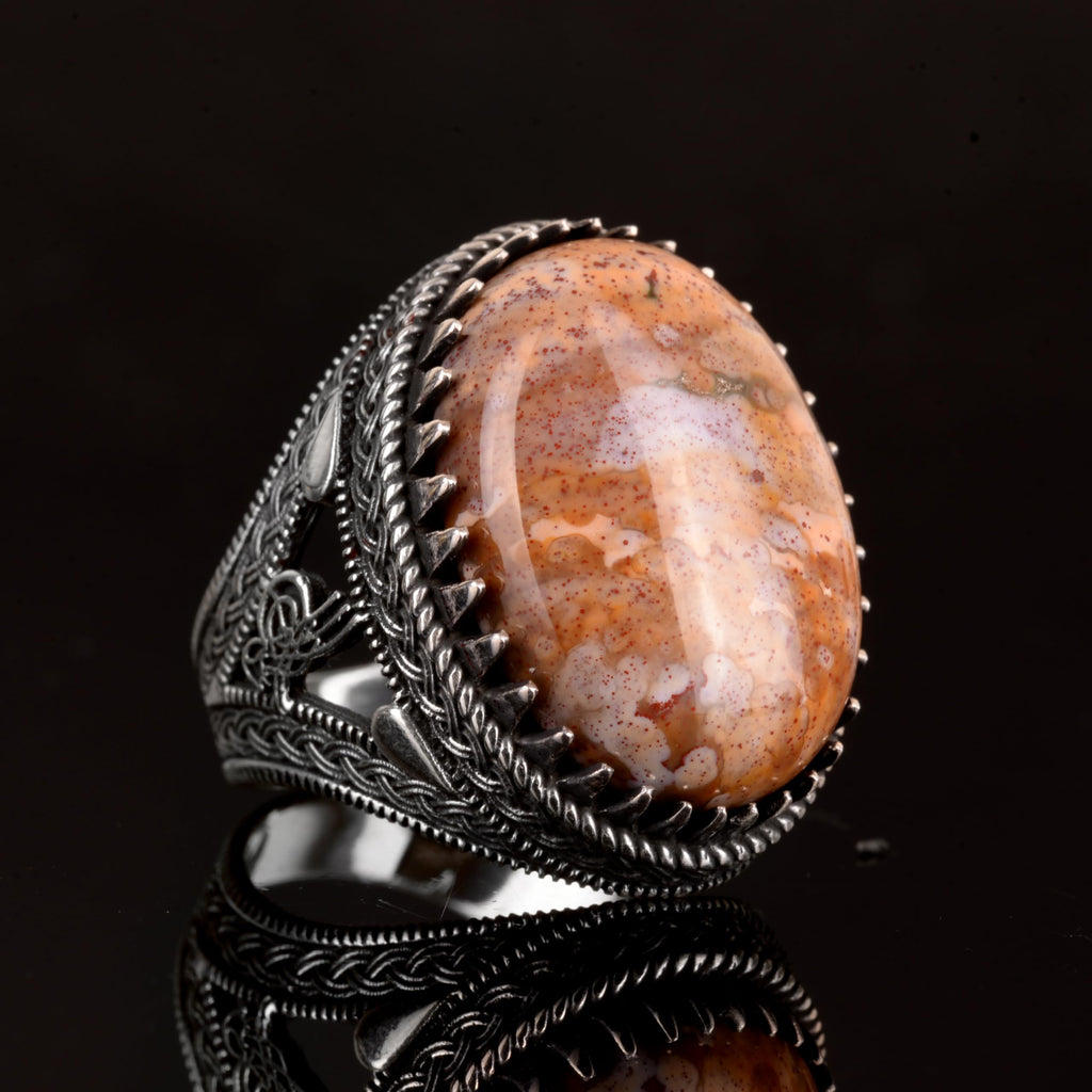 Large Ring, Natural Fire Agate Stone Ring, 925 Sterling Silver — 4