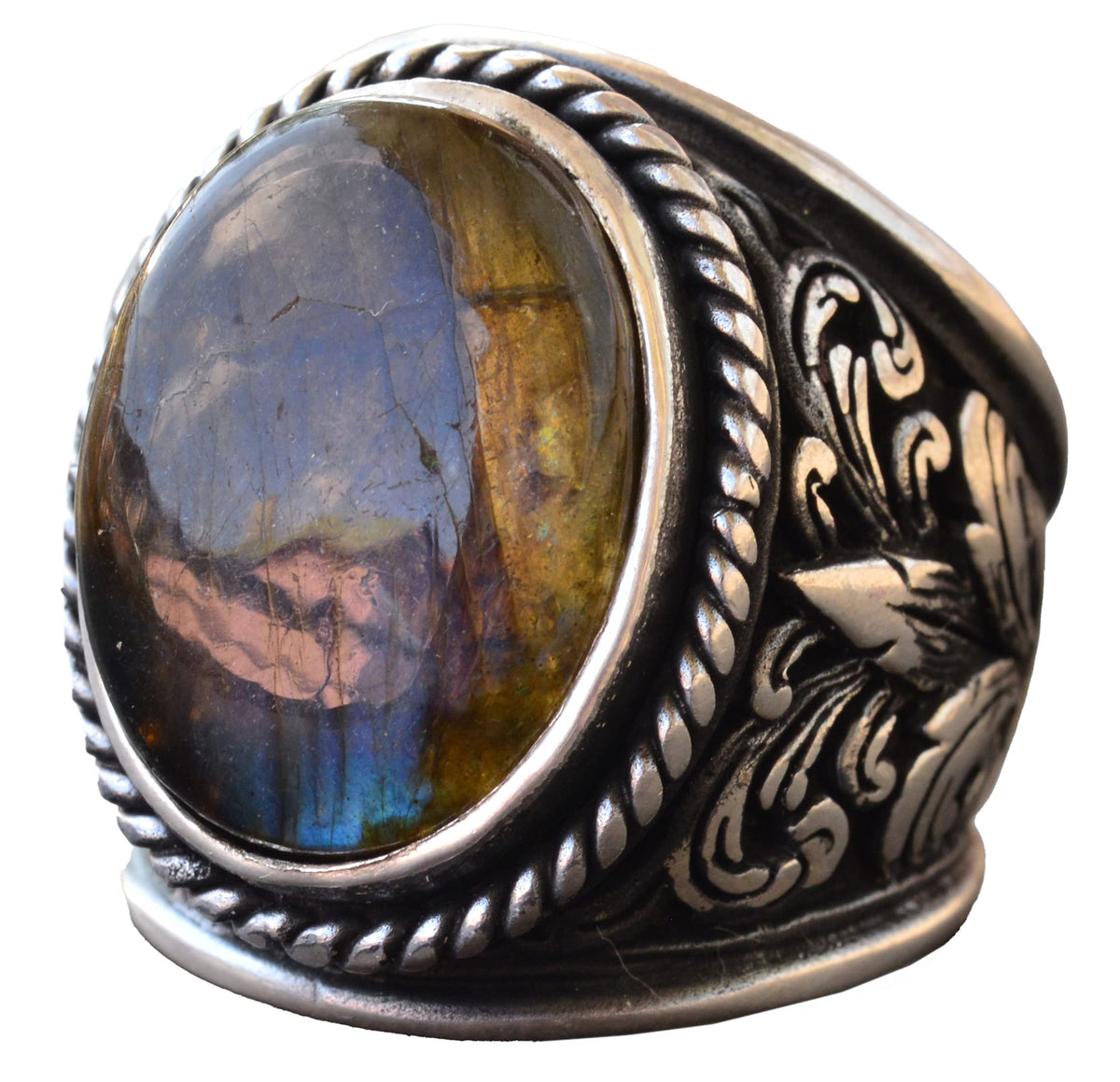 925 Sterling Silver Ring - Natural Stone Selection (Labradorite)